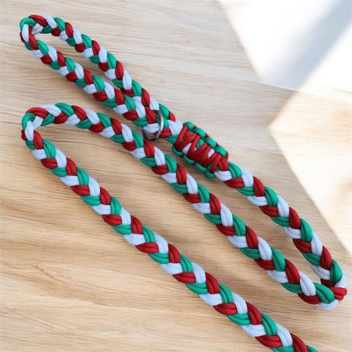 Lapos Paracord kutya póráz Tricolor Piros-fehér-zöld