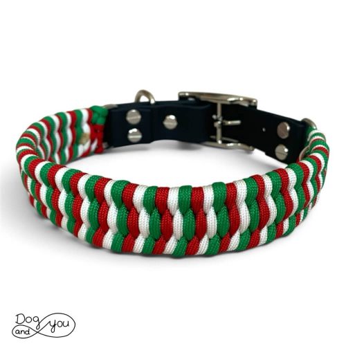 Tricolor paracord kutya nyakörv piros-fehér-zöld